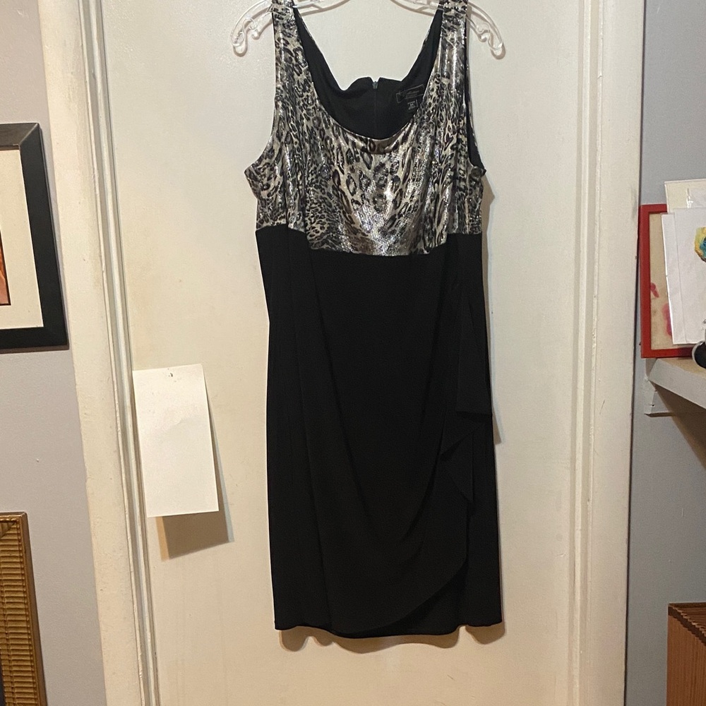 dressbarn Black and Silver Animal Print Mini Dress